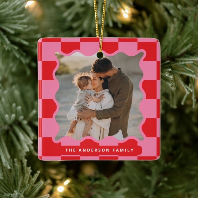 Ornement En Céramique Vérification de bord ondulé moderne photo minimale (Arbre)