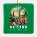 Ornement En Céramique Vérone Italie Travel Art Vintage<br><div class="desc">Vérone rétro design de voyage vectoriel. Vérone est une ville du nord de l'Italie de la Vénétie,  avec une vieille ville médiévale construite entre les méandres de la rivière Adige. C’est célèbre pour être le cadre de "Roméo et Juliette" de Shakespeare.</div>