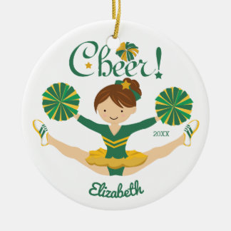 Ornement En Céramique Vert et pom-pom girl de brune personnalisé par or