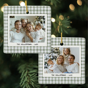 Ornement En Céramique Vert Gingham Carreaux Deux Photo Noël