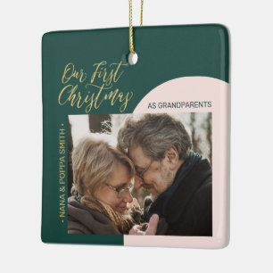 Ornement En Céramique Vert, rose et or Moderne Première photo de Noël