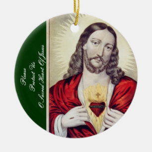 ORNEMENT EN CÉRAMIQUE VEUILLEZ NOUS PROTÉGER DU COEUR SACRÉ DE JÉSUS