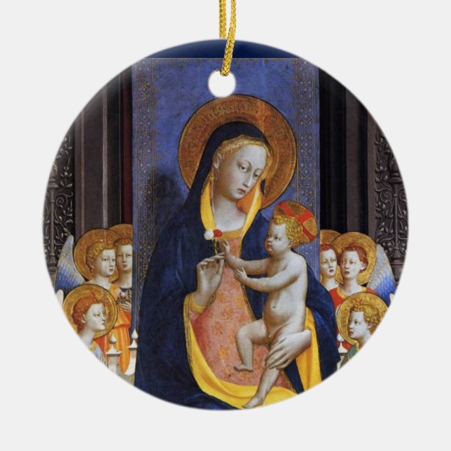 Ornement En Céramique VIERGE AVEC ENFANT ET SAINTS, Saphir Bleu (Devant)