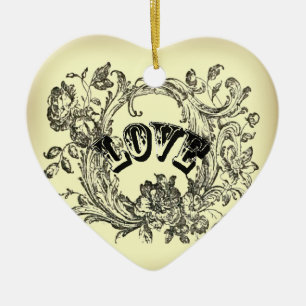 Ornement En Céramique vieux mode jaune fleuris tourbillons victorien