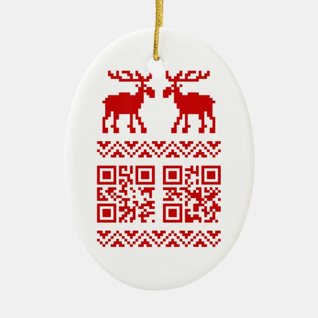 Ornement En Céramique Vilain Sweater QR Code Bonne année! (Devant)