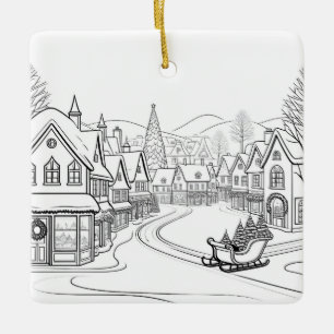 Ornement En Céramique Village de Noël Joyeux Personnalisé avec Décor de 