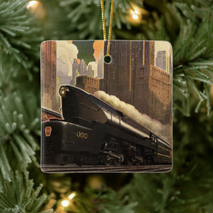 Ornement En Céramique Ville vintage, train duplex T1 sur voies ferrées