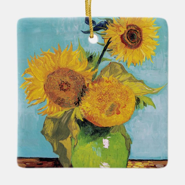 Ornement En Céramique Vincent Van Gogh - Trois tournesols dans un vase (Devant)