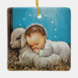 Ornement En Céramique Vintage Bébé Jésus Dormir Avec Un Agneau<br><div class="desc">Vintage Bébé Jésus Dormir avec un agneau dans un ornement en céramique.</div>