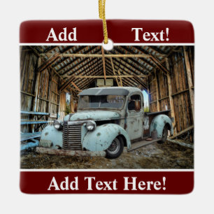 Ornement En Céramique Vintage Bleu Camion Rustique Grange en céramique O