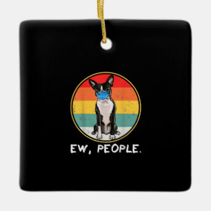 Ornement En Céramique Vintage Ew People Boston Terrier Chien portant le 