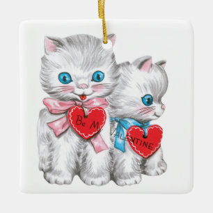 Ornement En Céramique Vintage Kittens Saint Valentin