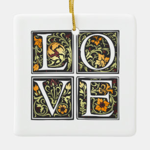 Ornement En Céramique Vintage Love Floral Typographie Valentine Ornament