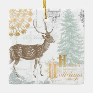 Ornement En Céramique Vintage moderne Elégant cerf de forêt d'hiver