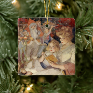 Ornement En Céramique Vintage Noël, Mère Lecture Bedtime Story