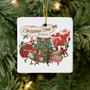 Ornement En Céramique Vintage Noël Père Noël et enfants dansants