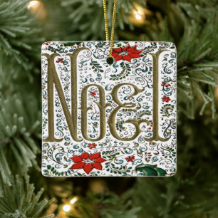 Ornement En Céramique vintage noël poinsettia joyeux noel