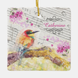 Ornement En Céramique Vintage oiseau sur les fleurs roses de l'arbre déc