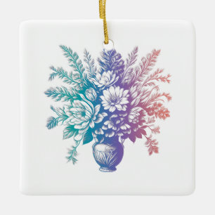 Ornement En Céramique Vintage Pastel Colorful Floral Design