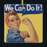 Ornement En Céramique Vintage patriotique Rosie la riveuse, Nous pouvons<br><div class="desc">Illustration vintage design patriotique mettant en vedette une dame qui est depuis devenue connue sous le nom de Rosie la riveuse. "Nous pouvons le faire !" est une affiche de guerre américaine de la Seconde Guerre mondiale présentant une image inspirante pour stimuler le moral des travailleuses.</div>