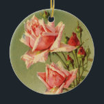 Ornement En Céramique Vintage Valentine's Day Pink Victorian Garden Rose<br><div class="desc">Illustration vintage amour et romance floral Victorian Valentine's Day design avec plusieurs fleurs roses de jardin rose en fleurs.</div>