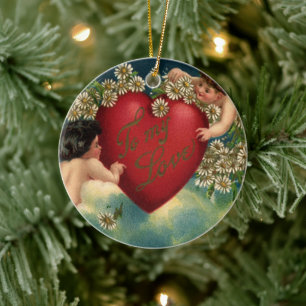 Ornement En Céramique Vintage Victorian Valentines Day Cherubs in Heaven