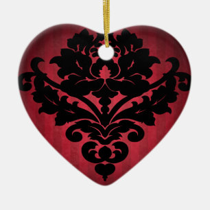 Ornement En Céramique Vintage victorien damassé gothique noir et rouge
