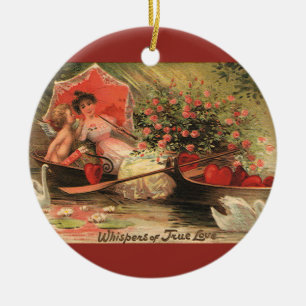 Ornement En Céramique Vintage victorien Saint-Valentin chérubin avec coe