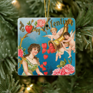 Ornement En Céramique Vintage Victorien Valentine's Day Angels & Hearts