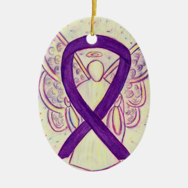 Ornement En Céramique Violet Sensibilisation Ruban Angel Pendentif Ornem (Devant)