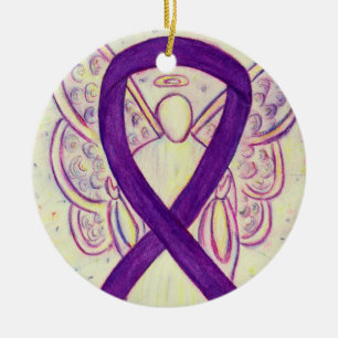 Ornement En Céramique Violet Sensibilisation Ruban Angel Personnalisé Ar