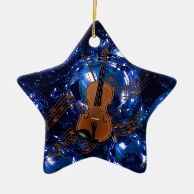 Ornement En Céramique Violon à Noël Baubles Bleus (Devant)