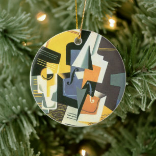 Ornement En Céramique Violon et verre par Juan Gris, Cubisme vintage
