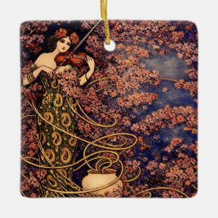 Ornement En Céramique Violoniste Art Nouveau dans les Fleurs – Floral Vi