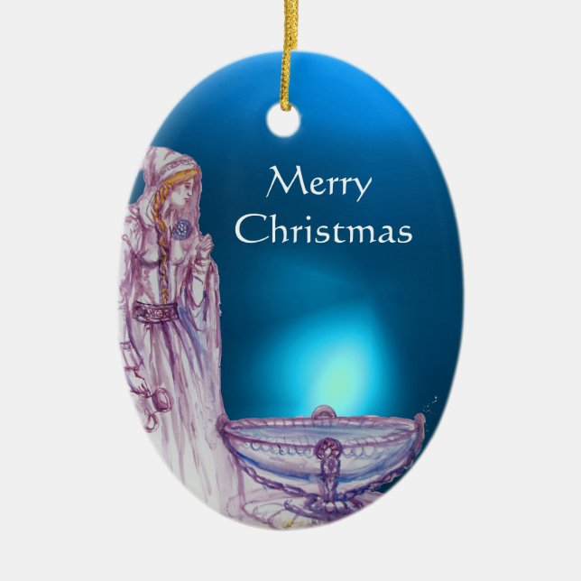 Ornement En Céramique VIVIEN /LADY DU LAC Pierre rouge bleue (Devant)