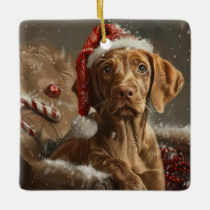 Ornement En Céramique Vizsla Chien Fête de Noël