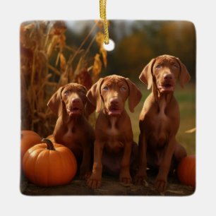 Ornement En Céramique Vizsla Chiot Automne Citrouille délice