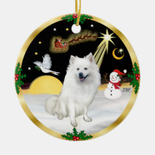 Ornement En Céramique Vol de nuit - American Eskimo Dog