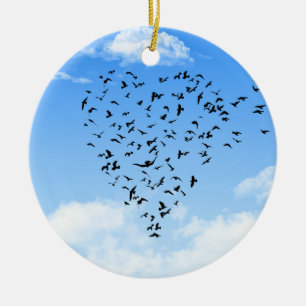 Ornement En Céramique Volée de coeur d'amour d'oiseaux