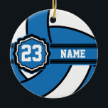 Ornement En Céramique Volley-ball bleu | Nom et numéro do-it-yourself<br><div class="desc">do-it-yourself Nom et Numéro Volleyball Sport Player Ornement de Noël prêt pour vous à personnaliser. ⭐ Ce Produit est 100% Personnalisable. Les graphiques et / ou le texte peuvent être ajoutés, supprimés, déplacés, redimensionnés, changés autour, tournés, etc... 99% de mes designs dans mon magasin sont faits en couches. Cela vous...</div>