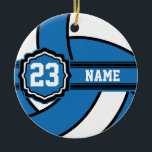 Ornement En Céramique Volley-ball bleu | Nom et numéro do-it-yourself<br><div class="desc">do-it-yourself Nom et Numéro Volleyball Sport Player Ornement de Noël prêt pour vous à personnaliser. ⭐ Ce Produit est 100% Personnalisable. Les graphiques et / ou le texte peuvent être ajoutés, supprimés, déplacés, redimensionnés, changés autour, tournés, etc... 99% de mes designs dans mon magasin sont faits en couches. Cela vous...</div>