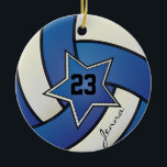 Ornement En Céramique Volley-ball Blue and White Star<br><div class="desc">Ornement de Noël de volley-ball prêt pour vous à personnaliser. ⭐ Ce Produit est 100% Personnalisable. Les graphiques et / ou le texte peuvent être ajoutés, supprimés, déplacés, redimensionnés, changés autour, tournés, etc... 99% de mes designs dans mon magasin sont faits en couches. Cela vous permet de redimensionner et de...</div>