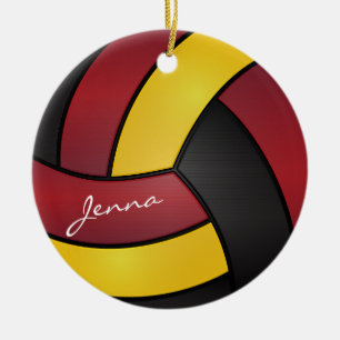 Ornement En Céramique Volley-ball en Bourgogne, jaune et noir 2 Nom DO-