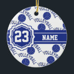 Ornement En Céramique Volley bleu foncé<br><div class="desc">Volleyball Sport Joueur ornement de Noël prêt pour vous à personnaliser. Faites un merveilleux cadeau personnalisé pour votre joueur de volley, entraîneur, ventilateur, etc... ⭐ Ce Produit est 100% Personnalisable. Les graphiques et / ou le texte peuvent être ajoutés, supprimés, déplacés, redimensionnés, changés autour, tournés, etc... 99% de mes designs...</div>