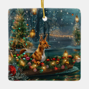 Ornement En Céramique Voyage de Noël de Basenji