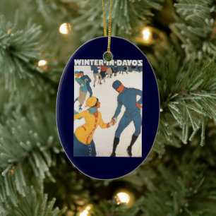 Ornement En Céramique Voyage Vintage, Art Déco, Hiver Davos Suisse