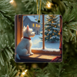 Ornement En Céramique Vue de Noël matinée West Highland White Terrier
