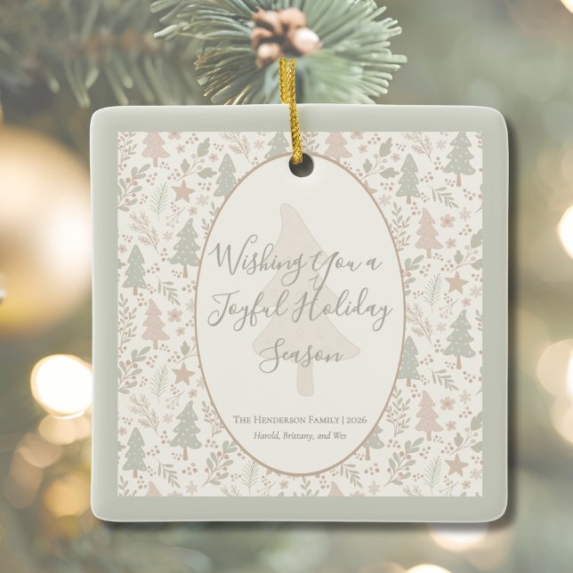 Ornement En Céramique Warm Winter Wishes –Personalized Holiday Ornament (Soft Botanical Personalized Holiday Ornament)