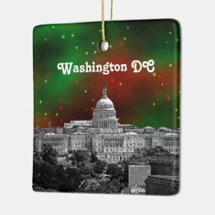 Ornement En Céramique Washington DC Skyline Green Red Starry Sky Xmas