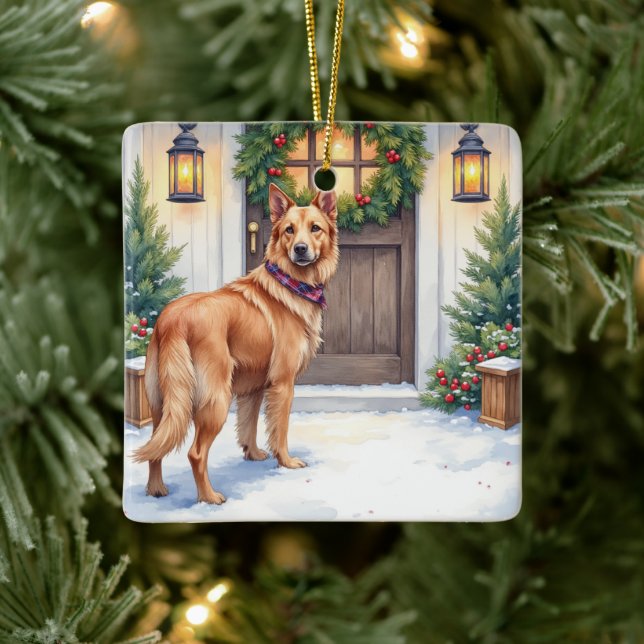 Ornement En Céramique Watercolor Belgian Laekenois Farmhouse Christmas (Arbre)